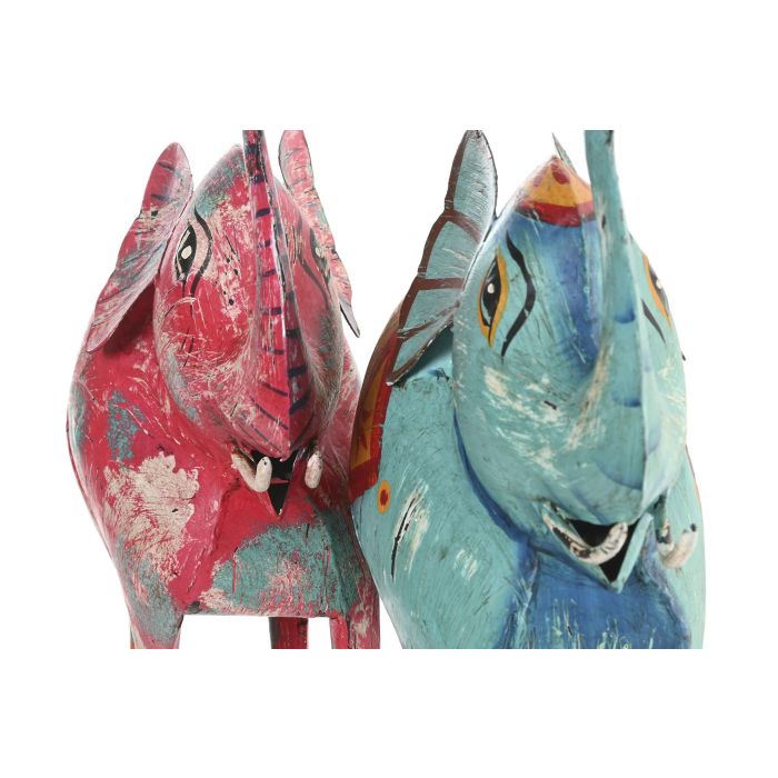 DKD Home Decor Decoración de Elefante Indio Fucsia Azul Metal 12 x 40 x 40 cm (2 Unidades) 1