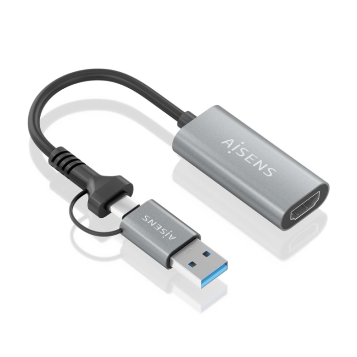 Conversor HDMI Aisens A109-0913/ USB + USB Tipo-C 3.1 Macho - HDMI Macho/ 15cm/ Gris Conversor HDMI Aisens A109-0913/ USB + USB Tipo-C 3.1 Macho - HDMI Macho/ 15cm/ Gris