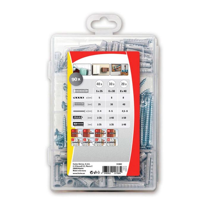 Fischer Tacos SX Plus con Tornillos, Surtido de Medidas: 40 unidades 5x25mm, 30 unidades 6x30mm, 20 unidades 8x40mm - Caja 180 Uds 1