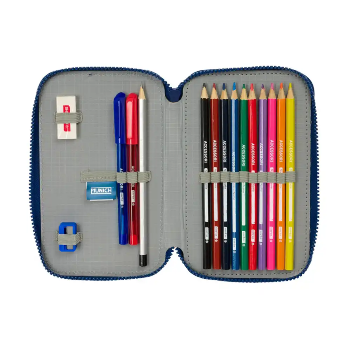 Estuche Escolar con Accesorios Munich North Azul marino 12.5 x 19.5 x 4 cm 29 Piezas 3