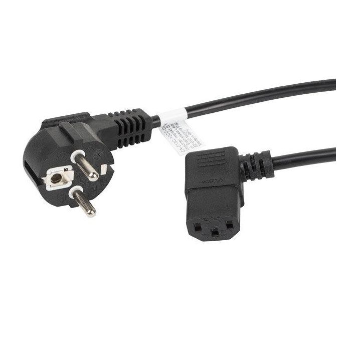 Lanberg Cable de Alimentación Schuko CEE 7/7 a IEC320 C13, 1.8m, Negro, Conector en Ángulo, Certificado VDE