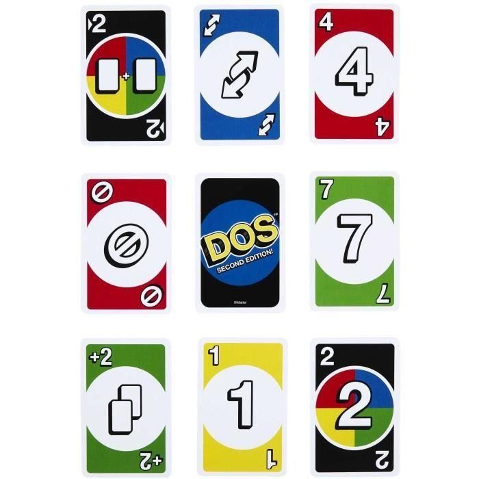 UNO Hnn01 Juego de Cartas DOS Segunda Edición con Nuevas Reglas y Comodín DOS para Noches Divertidas en Familia +7 Años 2