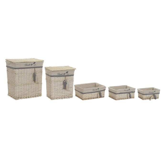 Juego de Cestas DKD Home Decor Azul Beige Espirales Mediterráneo 47 x 35 x 56 cm 5 Piezas 2