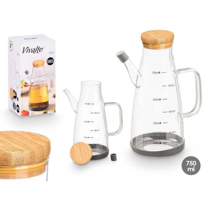 Vivalto Aceitera de Vidrio Borosilicato con Tapa de Bambú y Capacidad de 750 ml - Medidas 9.5x21 cm (12 Unidades) Vivalto Aceitera de Vidrio Borosilicato con Tapa de Bambú y Capacidad de 750 ml - Medidas 9.5x21 cm (12 Unidades)