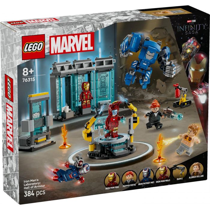 LEGO 76315 Laboratorio Iron Man: Sala de Armaduras Marvel Vengadores con Minifiguras MK1, MK43, MK6, Pepper Potts y Aldrich Killian 6