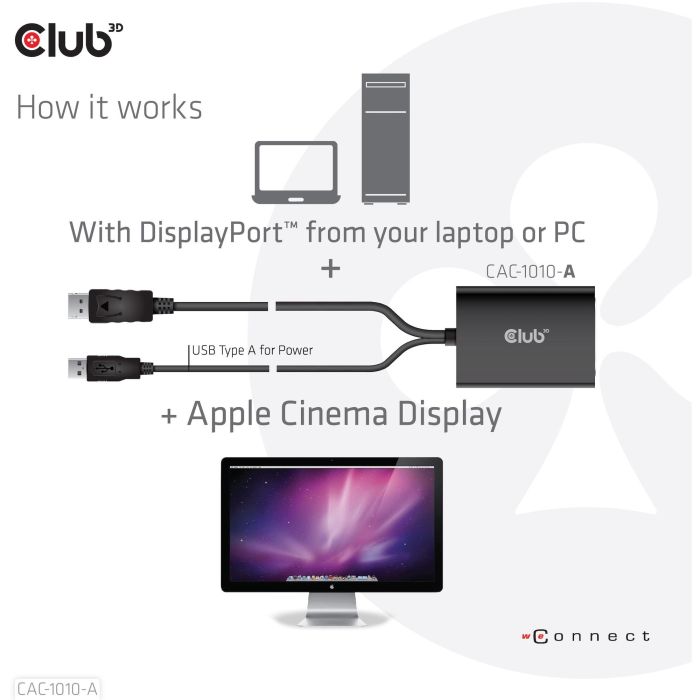 Club3D CAC-1010-A - Adaptador DisplayPort a DVI-D activo 0.6m con USB y soporte para Apple Cinema Displays 4