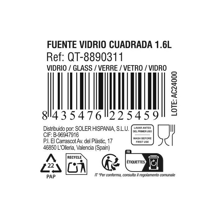 Quttin Fuente de Vidrio Cuadrada 25x22 cm 1.6L (6 Unidades) 9