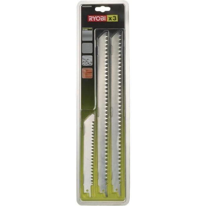 Ryobi Set de 3 Cuchillas Universales para Sierra de Sable de Acero Inoxidable de 300 y 152 mm para Madera y Plástico Ryobi Set de 3 Cuchillas Universales para Sierra de Sable de Acero Inoxidable de 300 y 152 mm para Madera y Plástico