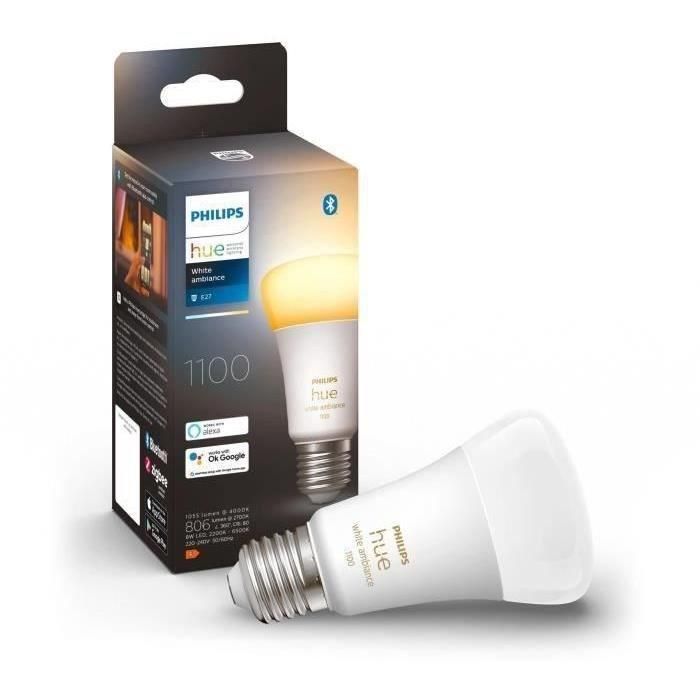 PHILIPS Hue White Ambiance - Bombilla LED conectada E27 - Equivalente a 9.5W 75W - Compatible con Bluetooth PHILIPS Hue White Ambiance - Bombilla LED conectada E27 - Equivalente a 9.5W 75W - Compatible con Bluetooth