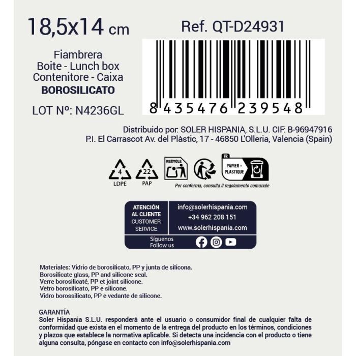 Fiambrera rectangular Quttin, 2 compartimentos, 18.3 x 14.3 cm, 580 cc (6 Unidades) 8 Fiambrera rectangular Quttin, 2 compartimentos, 18.3 x 14.3 cm, 580 cc (6 Unidades) 8