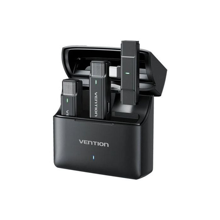 Vention NCAB0 Micrófono Inalámbrico con Clip, USB Tipo-C, Receptor Incluido, Paquete de 2 Unidades, Negro