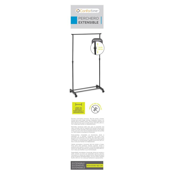 Confortime Perchero de Acero al Carbono, Dimensiones 80 x 43 x 90-160 cm, Ancho 13.3 cm, Alto 5.3 cm, Largo 76.5 cm, Peso 6.84 kg (6 Unidades) Confortime Perchero de Acero al Carbono, Dimensiones 80 x 43 x 90-160 cm, Ancho 13.3 cm, Alto 5.3 cm, Largo 76.5 cm, Peso 6.84 kg (6 Unidades)