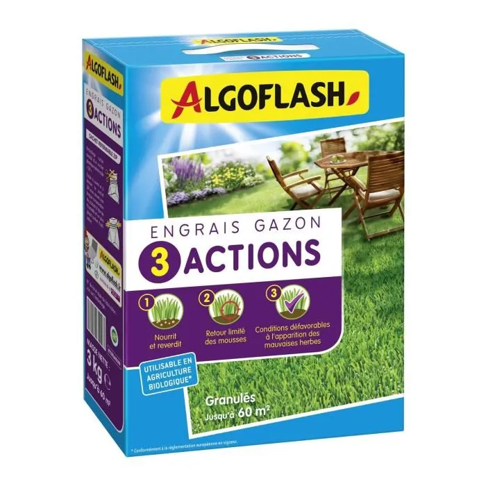Algoflash Naturasol Fertilizante para Césped 3 Acciones 3 kg ETRIA60N 1