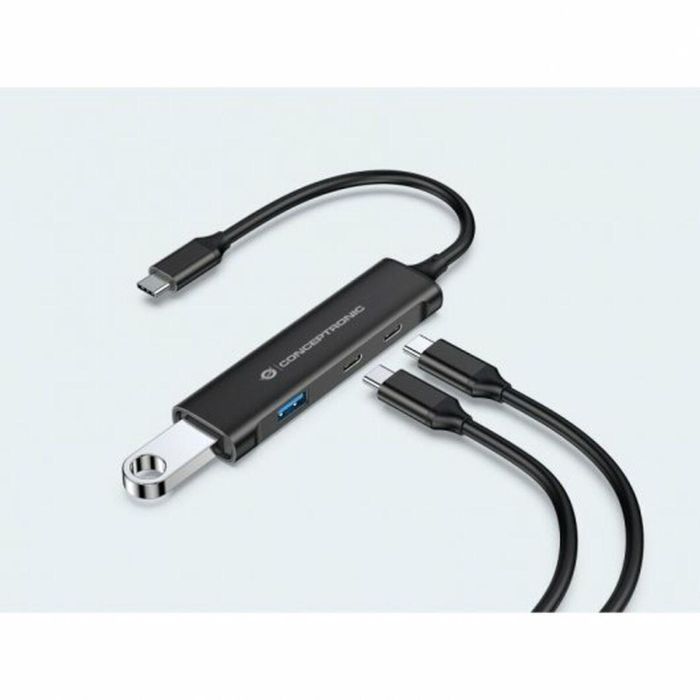 CONCEPTRONIC HUB 3.0 HUBBIES12B 4 PUERTOS USB 3.2 2 PUERTOS USB-C 2 PUERTOD USB-A COLOR NEGRO CARCASA DE ALUMINIO 2