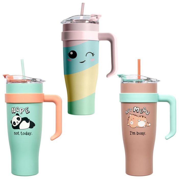 Cook Concept Mug Térmico Miami Kawaii 1,2 L con Asa Acero Inoxidable para Bebidas Frías y Calientes, Ideal Deportistas 2