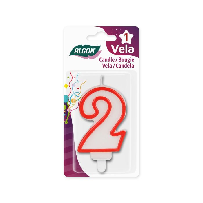 Vela Blanca con Borde Rojo 7 cm N.2 - Algon (36 Unidades) 1 Vela Blanca con Borde Rojo 7 cm N.2 - Algon (36 Unidades) 1