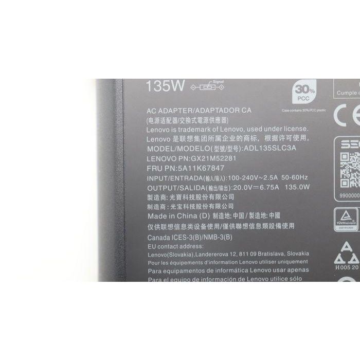 Lenovo 135W AC adapter for Lenovo ThinkPad laptops, 20V output, Slim Tip connector, Energy Star compliant, lightweight design. 7 Lenovo 135W AC adapter for Lenovo ThinkPad laptops, 20V output, Slim Tip connector, Energy Star compliant, lightweight design. 7
