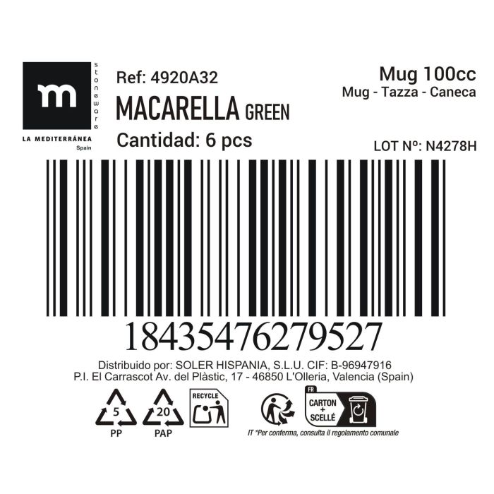 Mug Macarella Green 100 ml - Inde (48 Unidades) 1 Mug Macarella Green 100 ml - Inde (48 Unidades) 1