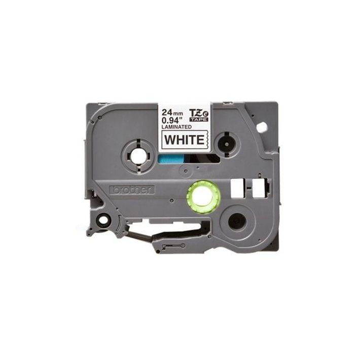Brother Cinta Laminada TZe 24 mm Negro sobre Blanco, Duradera, Resistente a la Abrasión, Agua y Temperatura para Rotuladoras P-touch