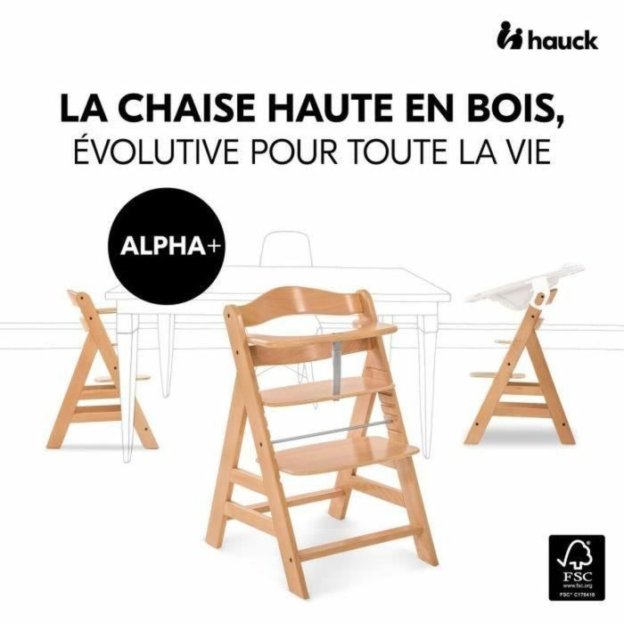 Hauck Trona Bebé Madera Evolutionary Alpha + / Natural Evolutiva, Asiento y Reposapiés Ajustables, Arnés 5 Puntos, 6 Meses a 90kg 24