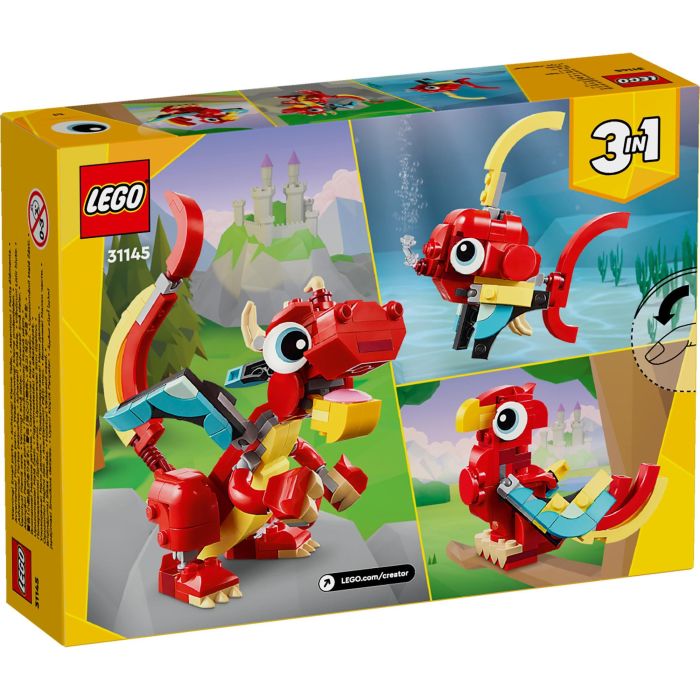 LEGO 31145 Creator Juguete Dragón Rojo 3 en 1 con 3 minifiguras de animales: Dragón, Pez y Fénix 11