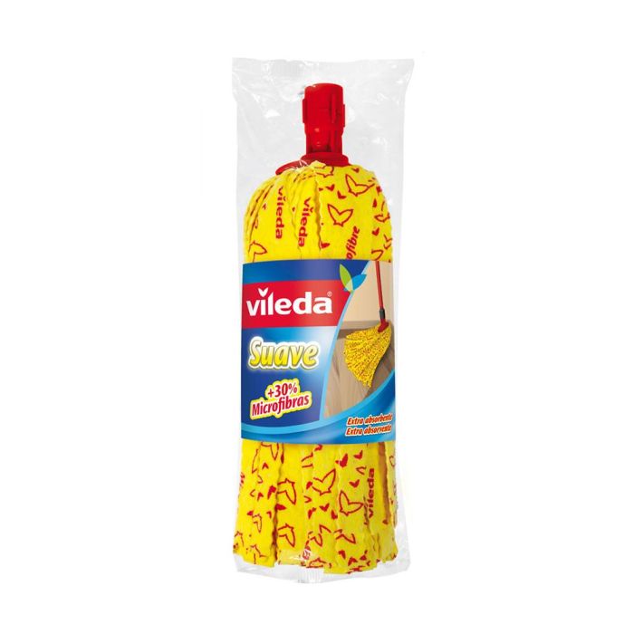 Vileda Recambio Fregona Suave Universal con Microfibras, Alta Absorción, Cabezal Limpia-Rincones, Amarilla