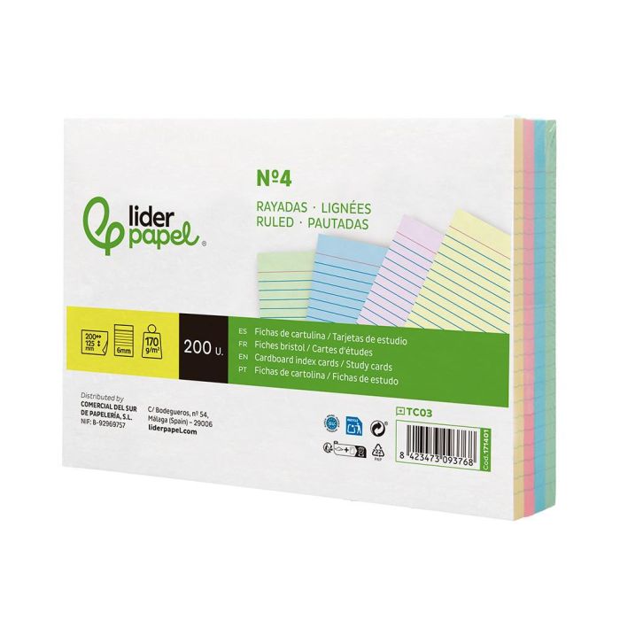 Tarjeta Liderpapel Para Estudiar Rayada Cartulina De Colores 170 gr-M2 125x200 mm Paquete De 200 Unidades 3