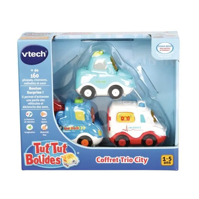 Vtech Trio City Box - Conjunto de 3 vehículos: Sedan, Grúa y Ambulancia - A partir de 1 año 1 Vtech Trio City Box - Conjunto de 3 vehículos: Sedan, Grúa y Ambulancia - A partir de 1 año 1