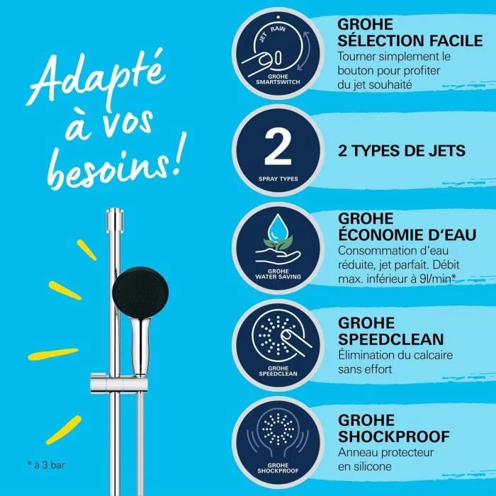 Grohe 27948001 Set de Ducha Vitalio Start 110 con Rociador de 2 Chorros, Barra 60cm y Flexo 1.75m - Cromo 2