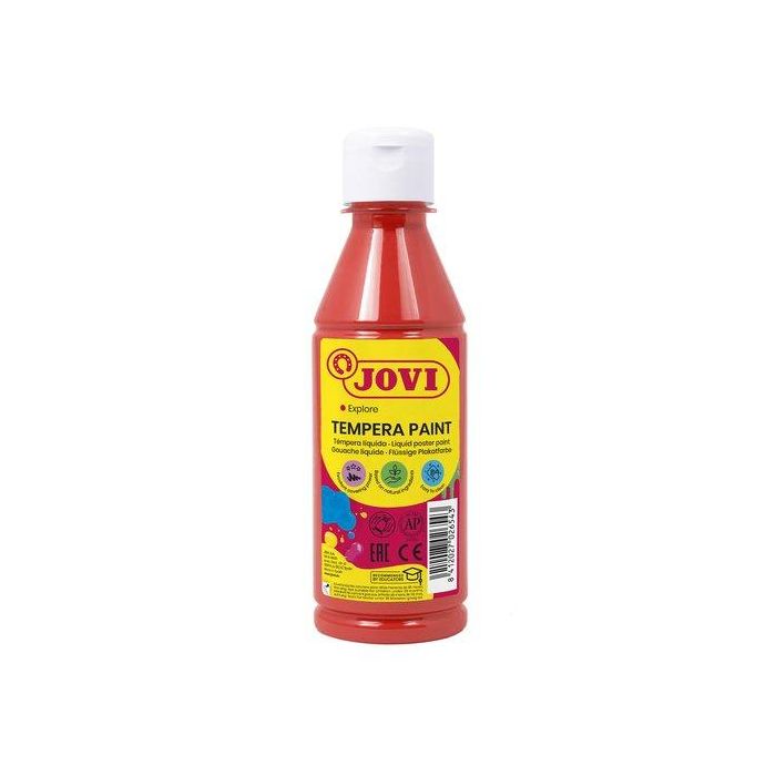 Jovi Témpera Líquida Bermellón, Botella de 250 ml - Base Agua, Alto Poder Cubriente, Secado Rápido, Fácil de Lavar, Sin Gluten