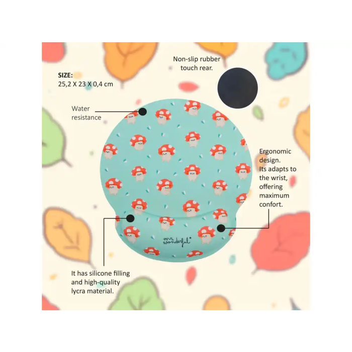 Wondee Alfombrilla de Ratón Ergonómica de Gel Setas 250x230 mm 1