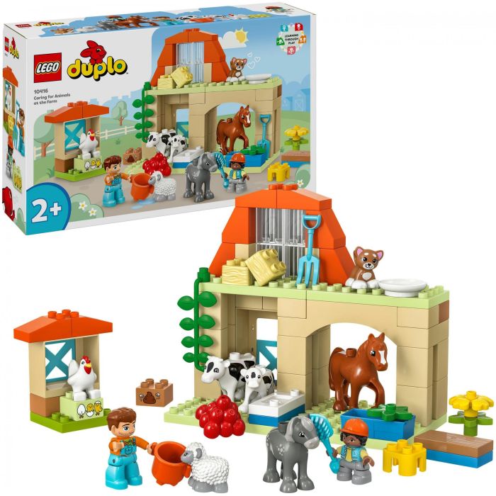 LEGO 10416 DUPLO My Town Cuidando Animales de Granja, Juguete Educativo para Bebés, Incluye Casa y Minifiguras de Caballos 10