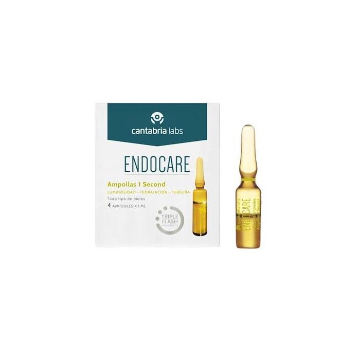 Endocare Ampollas Tratamiento Facial Reafirmante Efecto Flash 1 Second Triple Flash para Luminosidad y Suavidad, 4 x 1 ml