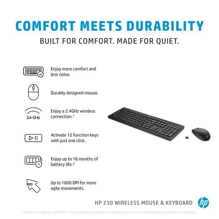 HP Combo Teclado y Ratón Inalámbrico 230, Diseño Cómodo y Silencioso, Batería de Larga Duración, Productividad Diaria 5