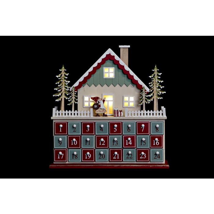 DKD Home Decor Calendario Adviento Navidad Fantasia Rojo Verde Madera Led 8 x 33 x 32 cm (2 Unidades) 1