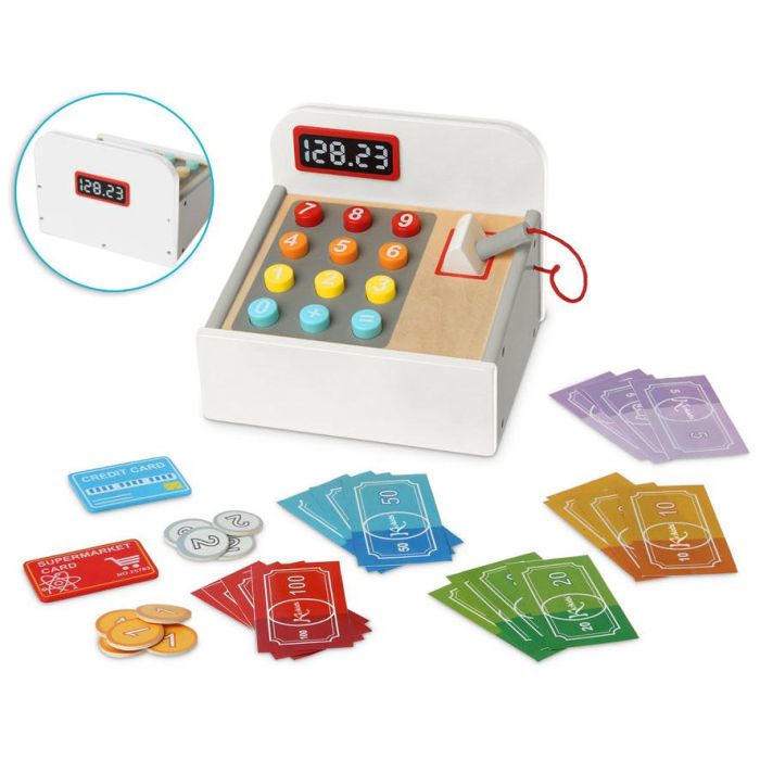 Juguete Caja Registradora de Madera para Niños +3 Años, Juego de Supermercado Educativo, Simulación de Compras y Conteo de Dinero 2