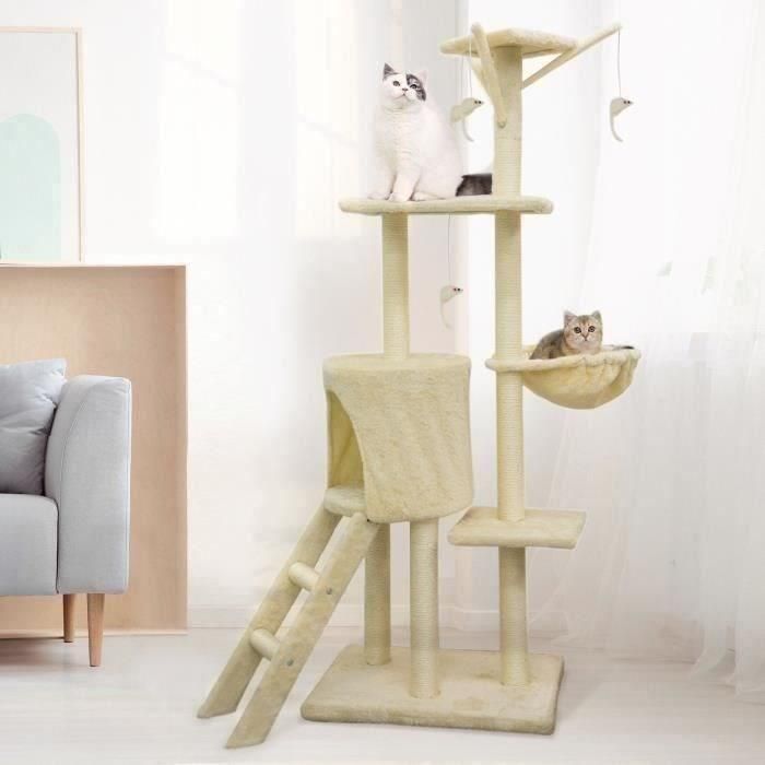 JIPSY ALC12 Árbol para Gatos Mediano con Nicho, Rascador de Sisal y Felpa, 3 Plataformas y Escalera Beige 79x34x138 cm JIPSY ALC12 Árbol para Gatos Mediano con Nicho, Rascador de Sisal y Felpa, 3 Plataformas y Escalera Beige 79x34x138 cm