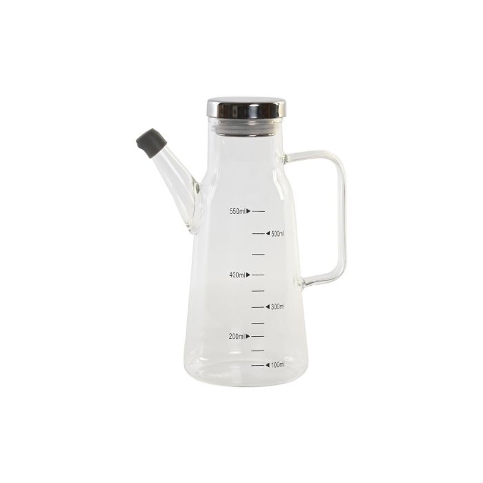 DKD Home Decor Aceitera Básicos 550ml, Borosilicato e Inox, Cierre Hermético, Apta Lavavajillas, Transparente Plateado