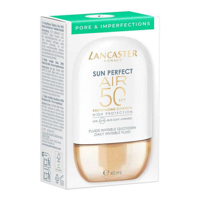 LANCASTER Sun Perfect Air Pores Fluido Invisible Facial Diario SPF50 40 ml - Protección Solar UV, Piel Radiante, Control de Poros y Brillo 1