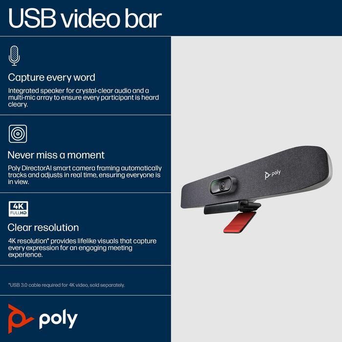 HP R30 Studio Barra de Video USB con Audio Superior y Video Avanzado para Colaboración 24