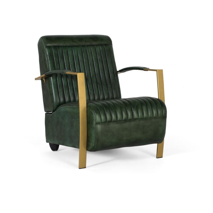 Giner Y Colomer Sillón Tapizado en Piel Natural con Estructura Metálica Dorada Verde 0 Giner Y Colomer Sillón Tapizado en Piel Natural con Estructura Metálica Dorada Verde 0