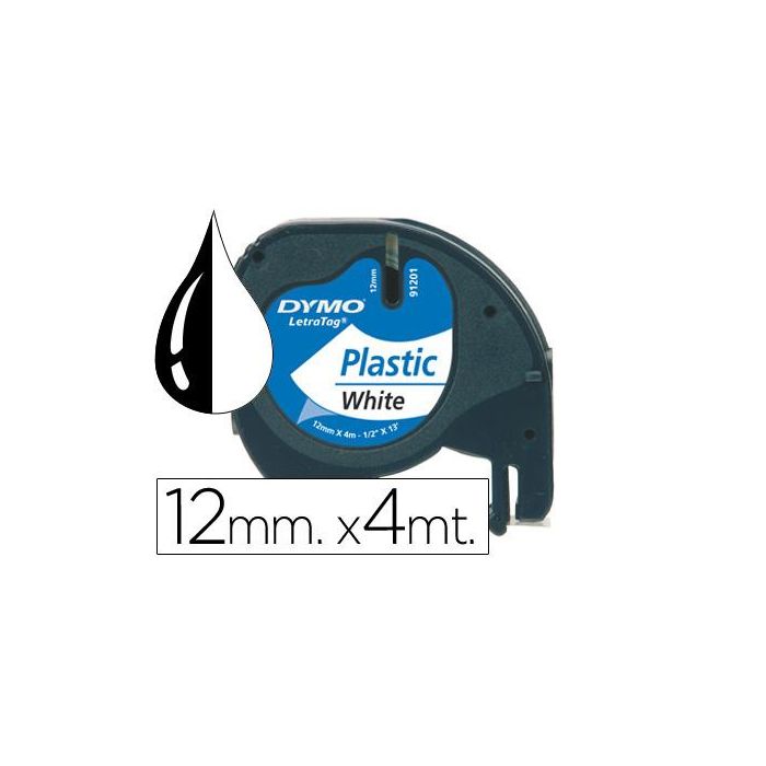 Dymo Cinta 91201, Negro Sobre Blanco, De 12 mmx4M, De Plástico. Rotuladora Letratag