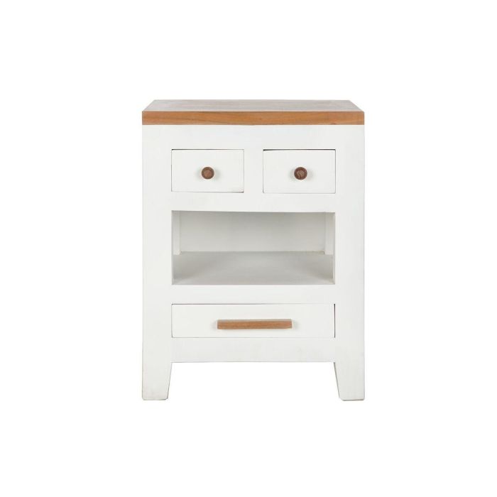 Mesita de Noche DKD Home Decor Blanco Marrón Acacia Madera de mango 45 x 40 x 60 cm 2