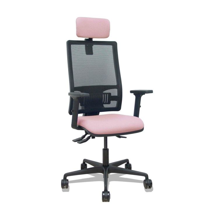 PIQUERAS Y CRESPO Silla Bormate asincro malla negra asiento bali rosa brazos 2D ruedas 65mm cabecero regulable PIQUERAS Y CRESPO Silla Bormate asincro malla negra asiento bali rosa brazos 2D ruedas 65mm cabecero regulable