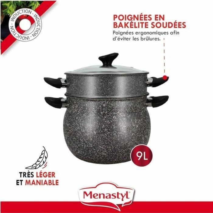 Cuscús - MENASTYL - 6020033 - Aluminio efecto mármol - 9 litros - Apto para todo tipo de fuegos, incluida inducción 4 Cuscús - MENASTYL - 6020033 - Aluminio efecto mármol - 9 litros - Apto para todo tipo de fuegos, incluida inducción 4