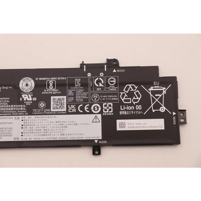 Lenovo Internal Li-ion battery with 52.5Wh capacity, 15.48V voltage, 4 cells, compatible with select Lenovo ThinkPad models. 2 Lenovo Internal Li-ion battery with 52.5Wh capacity, 15.48V voltage, 4 cells, compatible with select Lenovo ThinkPad models. 2