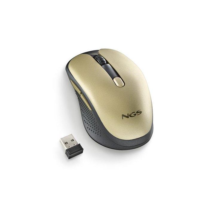 NGS EVORUSTGOLD Ratón Inalámbrico 2.4GHz RF Recargable 50h Teclas Silenciosas Ajustable 1600 DPI 5 Botones Compacto Diestro Dorado