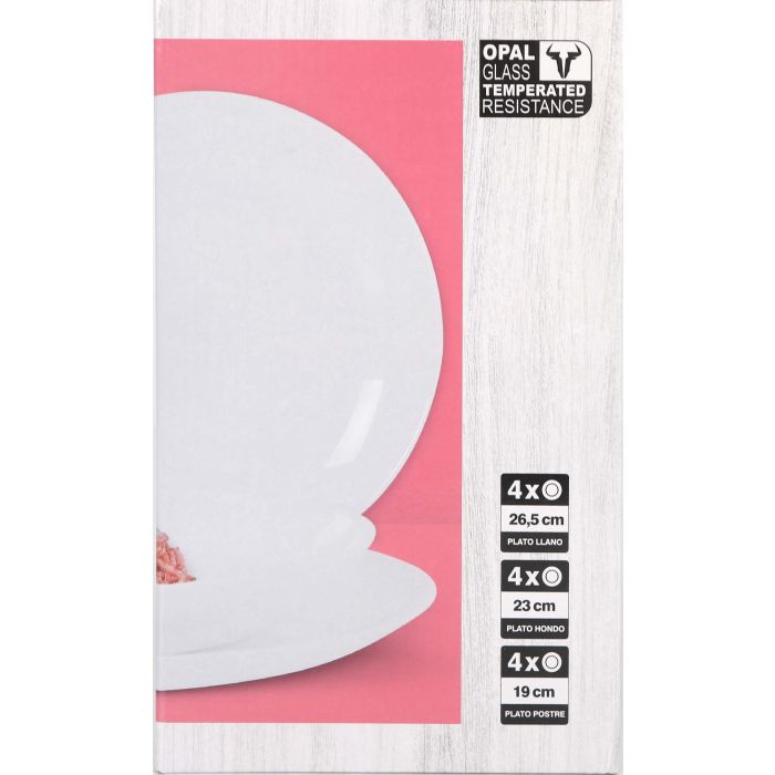 La Mediterranea Vajilla 12 Piezas Redonda Opal "Whom" con Platos de 26.5 cm y 23 cm (2 Unidades)