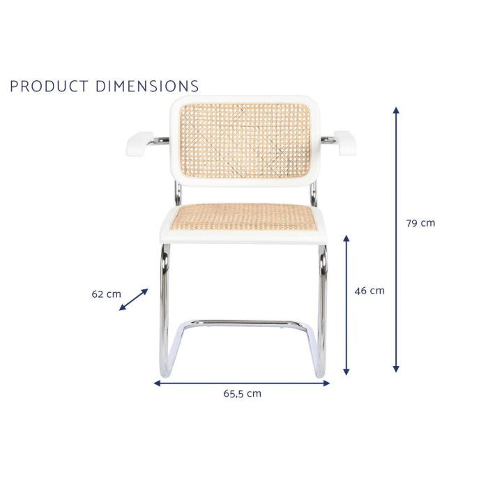 Silla con Reposabrazos DKD Home Decor Blanco Plateado Natural Ratán Madera de olmo 65,5 x 62 x 79 cm 3