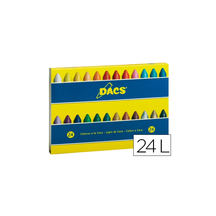 Dacs Lápices Cera Caja de 24 Colores Surtidos, Colores Vivos y Cubrientes, Trazo Suave 0 Dacs Lápices Cera Caja de 24 Colores Surtidos, Colores Vivos y Cubrientes, Trazo Suave 0